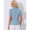 INSPIRE CHIC Women's Peter Pan Collar Contrast Trim Puff Sleeve Peasant Floral Shirt - 3 of 4