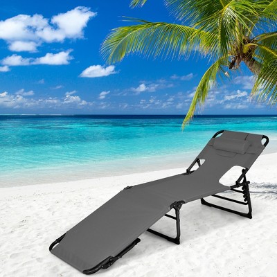 Costway Outdoor Beach Lounge Chair Folding Chaise Lounge With Pillow ...