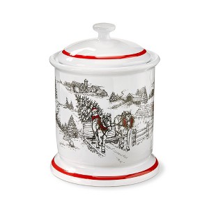 tag Farmhouse Christmas Biscuit Cookie Jar with Lid, Earthenware, 7.41"L x 7.41"W x 10.1"H, 92 oz. - 1 of 2