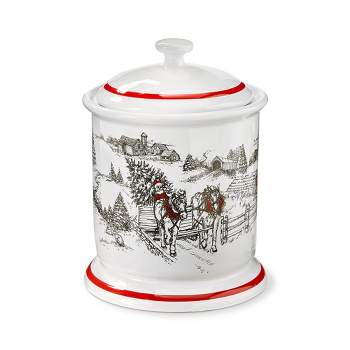 tag Farmhouse Christmas Biscuit Cookie Jar with Lid, Earthenware, 7.41"L x 7.41"W x 10.1"H, 92 oz.