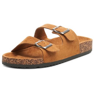 Alpine Swiss Womens Double Strap Contour Sandals Slip on Buckle Slides Vegan Leather Footbed Sandal Ergonomic Cork-Inspired Sole Summer Footwear - 1 of 4