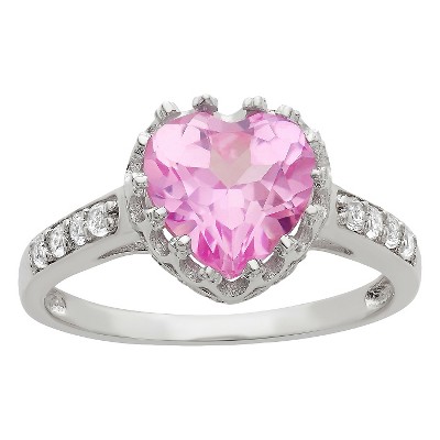 1 3/4 TCW Tiara Heart-cut Pink Sapphire Crown Ring in Sterling Silver - (6)