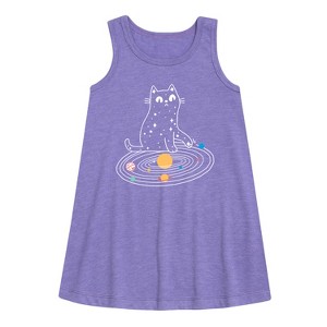 Girls' - Instant Message - Cat Solar System Graphic Sleeveless Aline Dress - 1 of 4