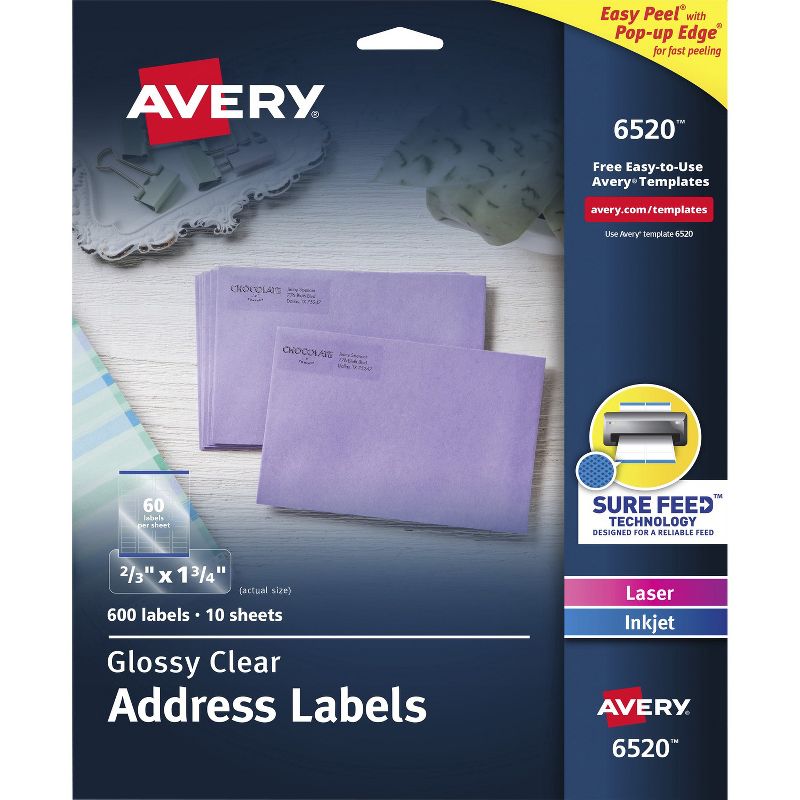 Avery Mailing Labels Ret Address 2/3"x1-3/4" 600/PK Glossy CL 6520, 1 of 9
