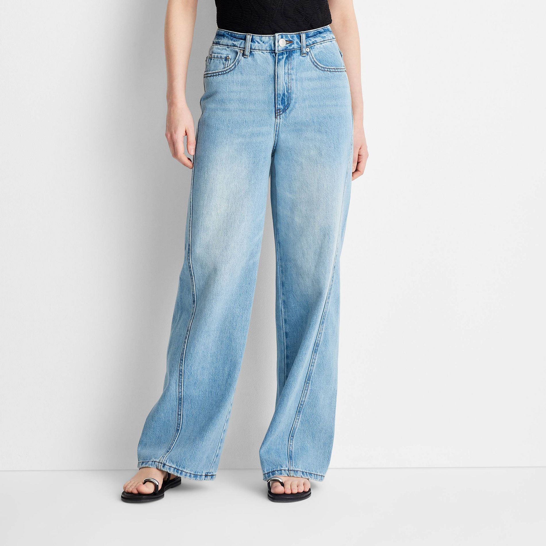 Women's Mid-Rise Wide Leg Slouchy Jeans - Future Collective Blue Denim