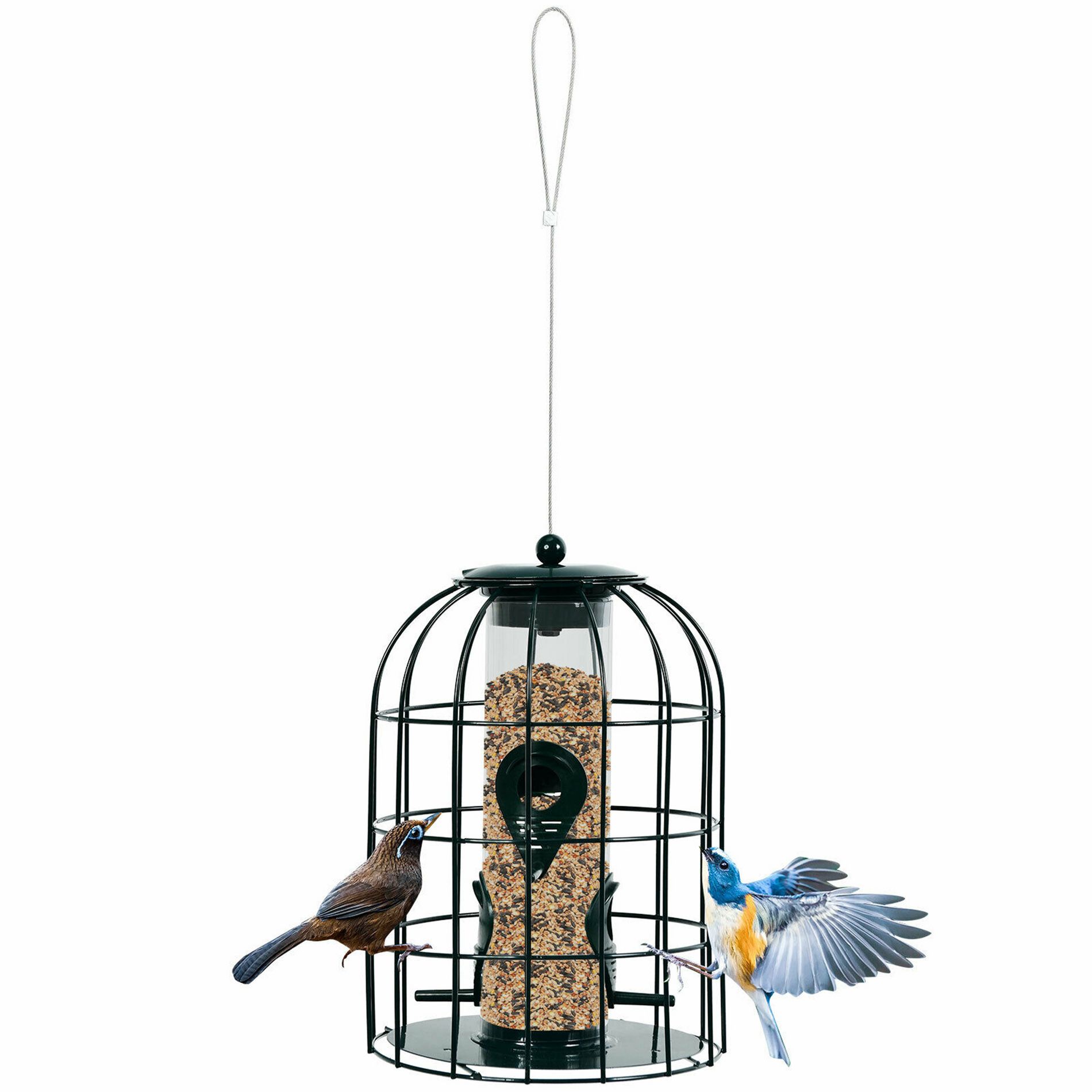 Tangkula Squirrel-proof Caged Tube Wild Bird Feeder Outdoor Metal Seed Guard Deterrent
