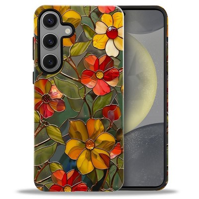 BONGEEK Case Compatible with Samsung Galaxy S24,Scratch Resistant Hybrid 2-Layer Hard Shell Bright Phone Case,Stained Glass Summer Boho Flower