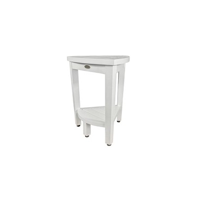 Adjustable White Teak Wood Corner Shower Bench with Shelf