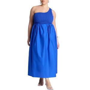 ELOQUII Women's Plus Size Sweater Bodice Poplin Dress - 1 of 4