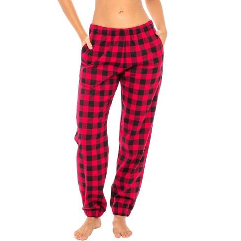 #followMe Men's Microfleece Buffalo Plaid Pajama Pants with Pockets:  Comfortable Joggers (Red and Black Buffalo Plaid Jogger, X-Large)