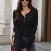 Women's Henley Neck Button - Down Waffle Knit Long - Sleeve Loose T - Shirt, Comfortable and Stylish Top for Casual Wear - 4 of 4