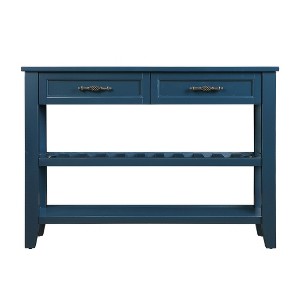 Vynxaria Mid-Century Solid Wood Buffet Console Table 42"L×13.78"W×30"H, 2 Drawers and 2 Tier Shelves, Iron Handles - 1 of 4