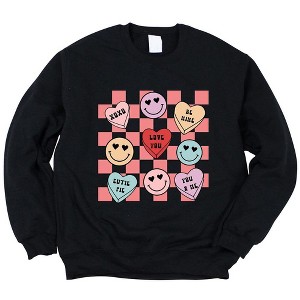 Simply Sage Market Women's Graphic Sweatshirt Candy Heart Smile Solid - 1 of 4