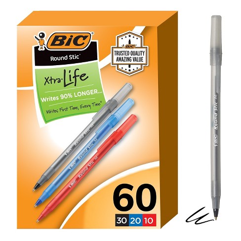 BiC Round Stic Grip Ballpoint Pen, Blue Ink, Medium Point, 1.0 mm - 60 count