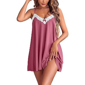 Ekouaer Women Lace Nightgown Sexy Spaghetti Strap Cami Sleeveless Chemise Sleepwear Sleep Dress - 1 of 4