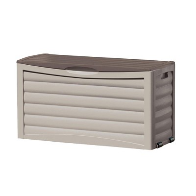 Suncast 63 Gallon Outdoor Patio Deck Resin Storage Organization Chest Box, Taupe