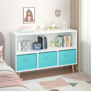 Childrens Bookshelf 4 Cubby Toy Storage Organizer with Collapsible Fabric Drawers, Kids Bookcase Book Display for Kids Room, Playroom and Nursery - 1 of 4