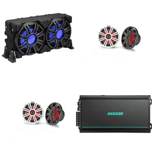 Kicker Marine (2) 45KM84L 8", 48KMA6006 6 Channel Amp  & 51MWLE104 10" Loaded Enclosure, LED Marine Audio Upgrade - 1 of 4