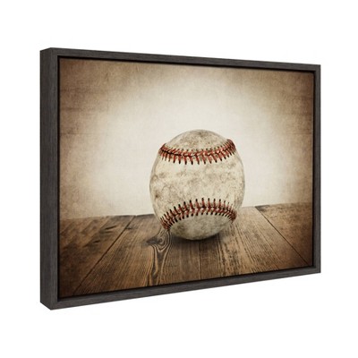Vintage Baseball Framed Canvas Print in Gray Wood Frame