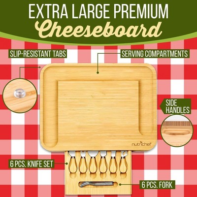 NutriChef Bamboo Cheese Board Serving & Cutting Set