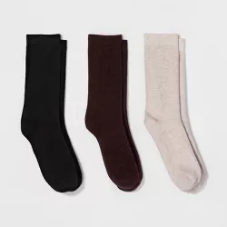 Women's 3pk Crew Socks - A New Day™ Black/Brown/Cream 4-10