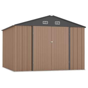 10x8 FT Outdoor Metal Storage Shed, Steel Utility Shed Storage, Metal Shed Outdoor Storage with Lockable Door Design Brown