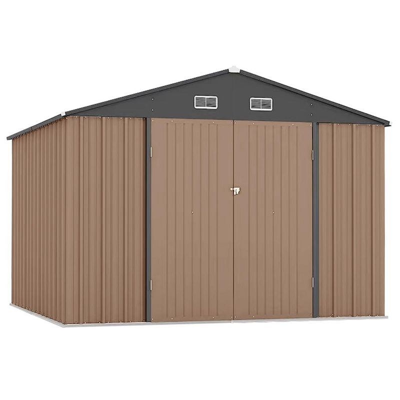 10x8 FT Outdoor Metal Storage Shed, Steel Utility Shed Storage, Metal Shed Outdoor Storage with Lockable Door Design Brown, 1 of 8