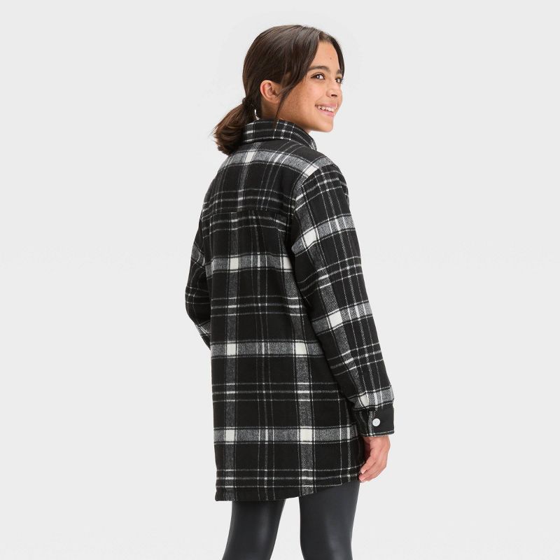  Girls' Cozy Lined Plaid Shacket- art class™, 3 of 7