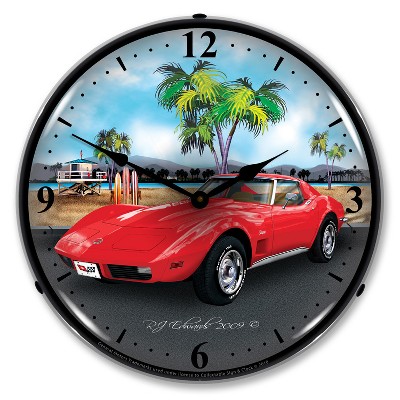 Collectable Sign & Clock | 1973 Corvette LED Wall Clock Retro/Vintage, Lighted