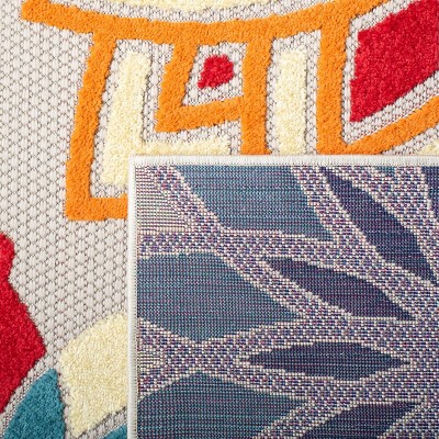 Ivory and Orange Floral Rectangular Synthetic Rug, 3' x 5'