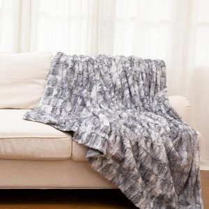 Cheer Collection Luxuriously Soft Faux Fur Throw Blanket - Marble Gray - 1 of 4