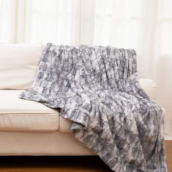 Cheer Collection Luxuriously Soft Faux Fur Throw Blanket - Marble Gray