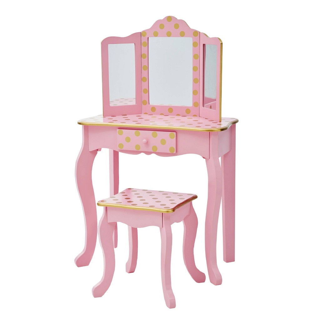 Photos - Other Furniture Teamson Kids Gisele 2pc Fashion Polka Dot Prints Wooden Kids' Vanity Set Pink/Gold