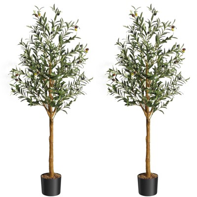 2pcs Artificial Olive Tree 4.25FT(51in) Tall Faux Silk Olive Trees