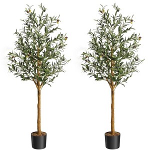 2pcs Artificial Olive Tree 4.25FT(51in) Tall Faux Silk Olive Trees - 1 of 4