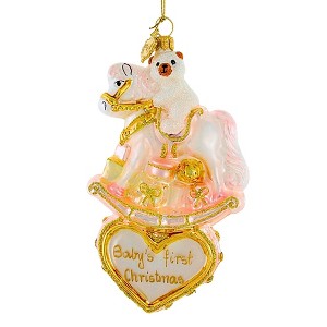 Huras Family 5.0 Inch Girl Rocking Horse On Heart Christmas Tree Ornament , Christmas Decor Baby's First Christmas (1PC) - 1 of 4