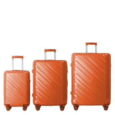 FURNIinspire Bag And Luggage Sets 3 Piece Textured Travel Luggage, Hard Suitcase Set with Wheels, Scratch-Resistant, Orange, 21.65"*13.19"*31.1"