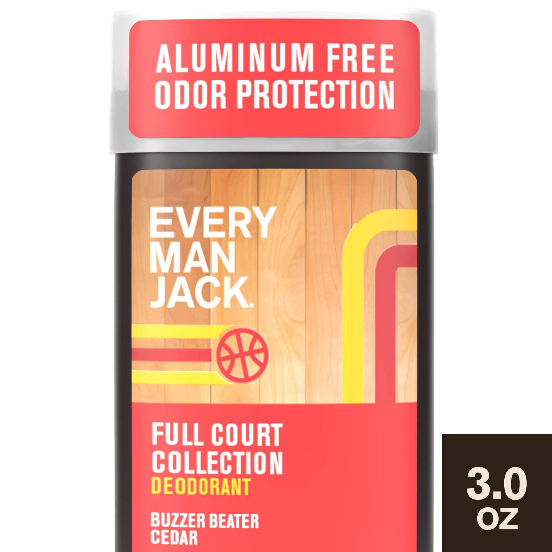 Every Man Jack Limited Edition Full Court Collection Aluminum-Free Men's Deodorant - Buzzer Beater Cedar - 3oz: Paraben-Free, Phthalate-Free