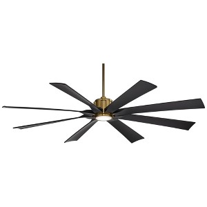 70" Possini Euro Design Defender Modern Indoor Outdoor Ceiling Fan with Dimmable LED Light Remote Soft Brass Matte Black Damp Rated for Patio Exterior - 1 of 4