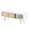 Sapphtopaz Modern Rattan Coffee Table with Sliding Door Storage, Solid Wood Legs, Storage Living Room Tables, Center Table for Living Room - 4 of 4
