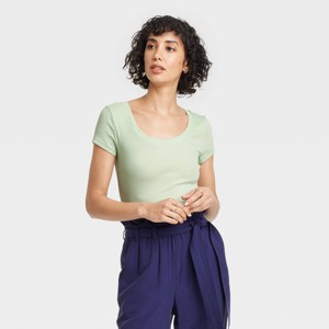Women's Slim Fit Short Sleeve Ribbed Scoop Neck T-Shirt - A New Day™ - 1 of 4