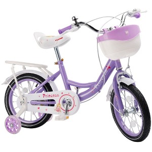 Topteng Girl Children's Bicycle Outdoor Ride-On Bike with Kickstand, Adjustable Seat, and Basket, Pink/Purple - 1 of 4