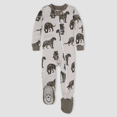 Image of Burt's Bees Baby® Baby Boys' Leap of Panthers Organic Cotton Snug Fit Footed Pajama - Charcoal Gray 3-6M