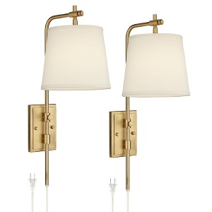 Barnes and Ivy Seline Modern Wall Lamps Set of 2 Warm Gold Plug-in 9" Light Fixture Adjustable Swivel Off White Shade for Bedroom Reading Living Room - 1 of 4