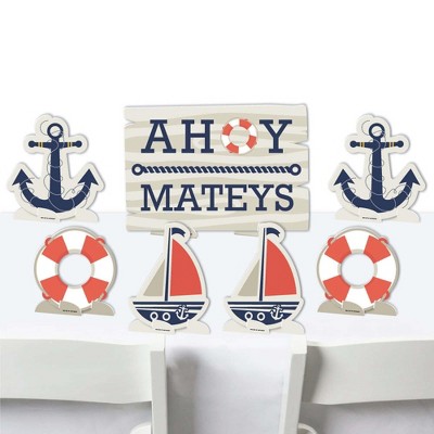 Big Dot of Happiness Ahoy - Nautical - Baby Shower or Birthday Party Centerpiece Table Decorations - Tabletop Standups - 7 Pieces