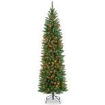National Tree Company 7 ft Artificial Pre-Lit Slim Christmas Tree, Green, Kingswood Fir, Multicolor Lights, Includes Stand