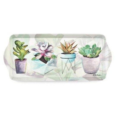 Pimpernel Succulents Rectangular Snack Tray with Handles - 15.1" x 6.5" Melamine Botanical Platter for Coffee, Breakfast, or Sweets - Dishwasher-Safe