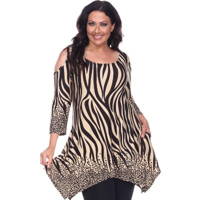Women's Plus Size Antonia Cold Shoulder Tunic with Pockets - White Mark