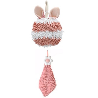 REGALWOVEN 2 Packs Soft Absorbent Flower and Rabbit Shape Decorative Chenille Hand Towel for Bathroom 6" x 15"/7" x 7"