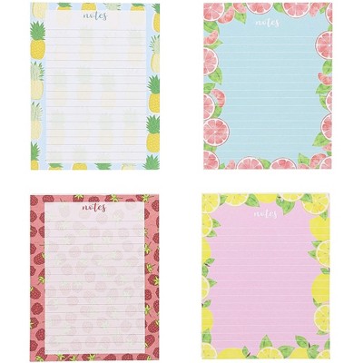Paper Junkie 4 Pack Fruit Prints Design Notepads Notebooks Memo Pad Books Lined Paper for Kids Party Favors, 4.25 x 5.5 inches